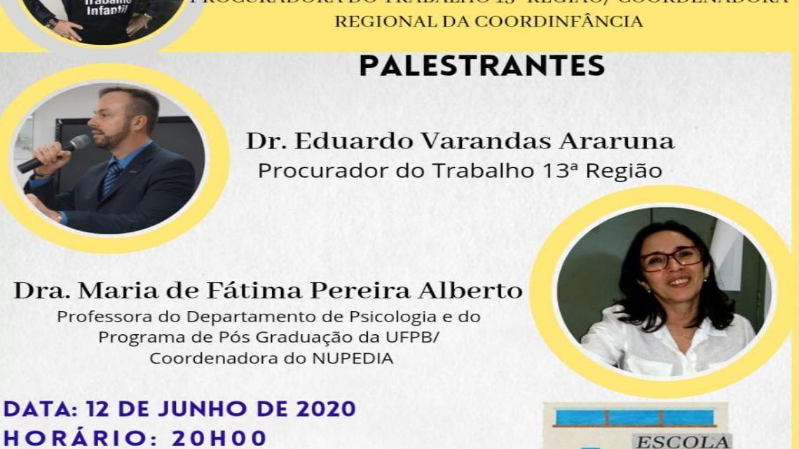 MPT-PB participa de live na próxima sexta-feira, Dia Mundial contra o Trabalho Infantil